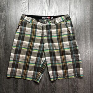 Quicksilver Board Shorts Men 34 Plaid Amphibian 4 Way Stretch Flat Front Surf